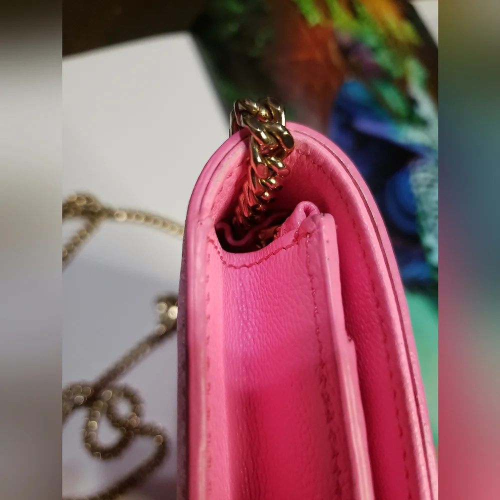 Versace Grained Calfskin Palazzo Chain Bag Crossbody  Shoulder  Pink Barbie - Picture 8 of 17